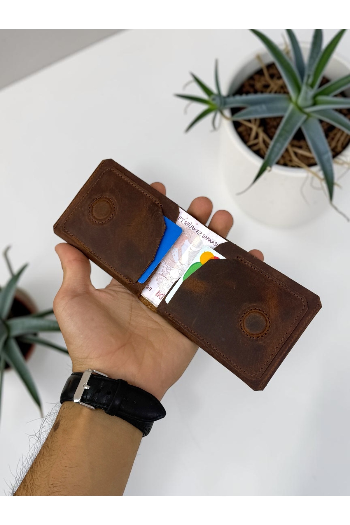 BeeBlack %100 Hakiki Deri CLARK Model Erkek Cüzdan - Mıknatıslı Şık Minimalist Cüzdan görsel 7
