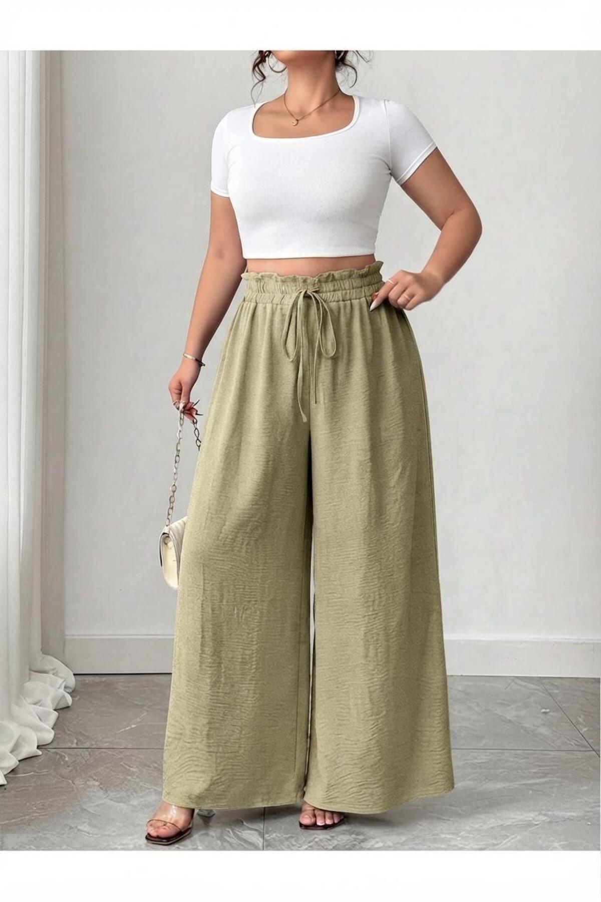 tuzu moda Büyük Beden Beli Lastikli Rahat Ayrobin Pantolon görsel 2