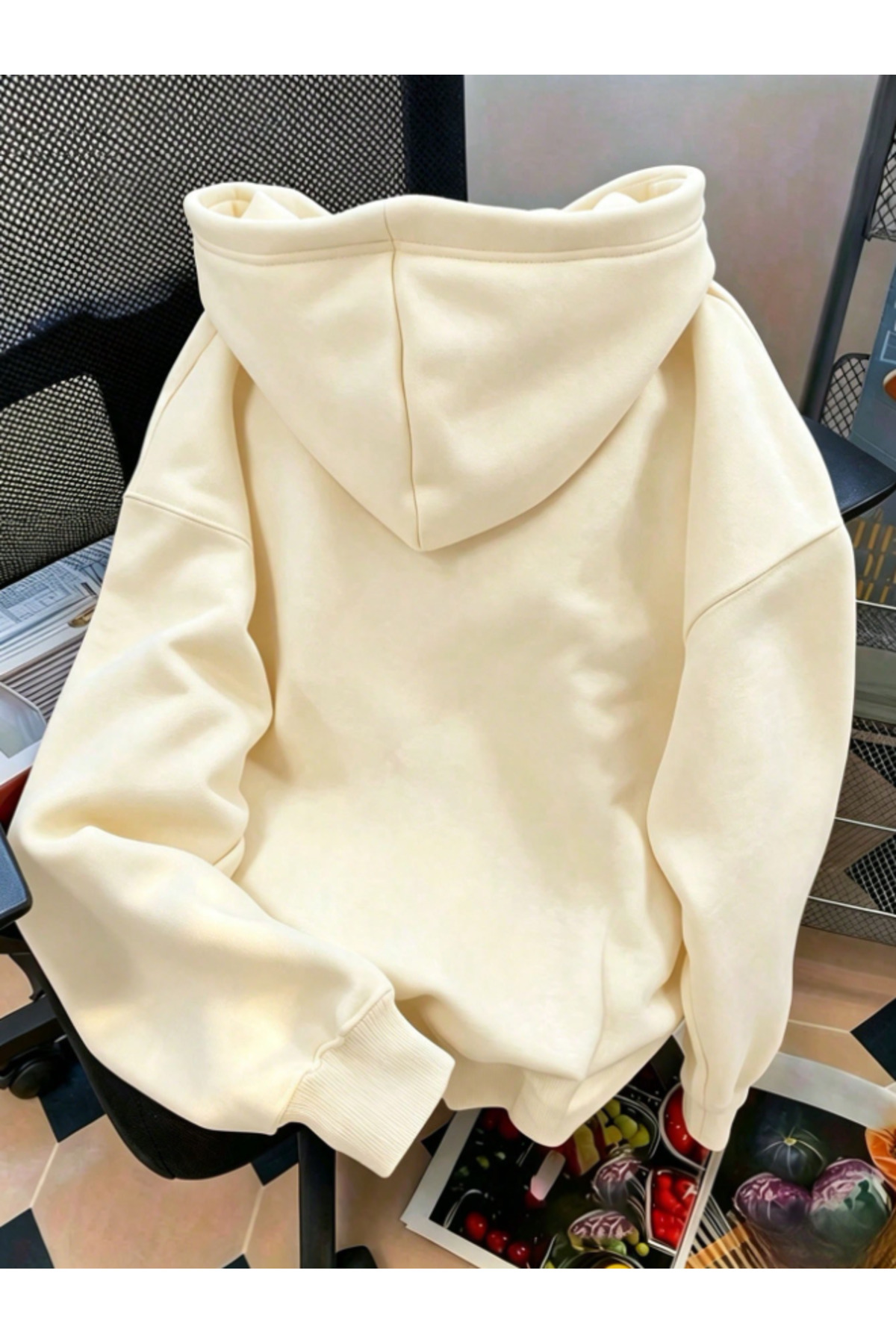 Revasser Unisex Kadın/Erkek AFGABO Baskılı Özel Tasarım Oversize Pamuklu Kapüşonlu Sweatshirt görsel 2