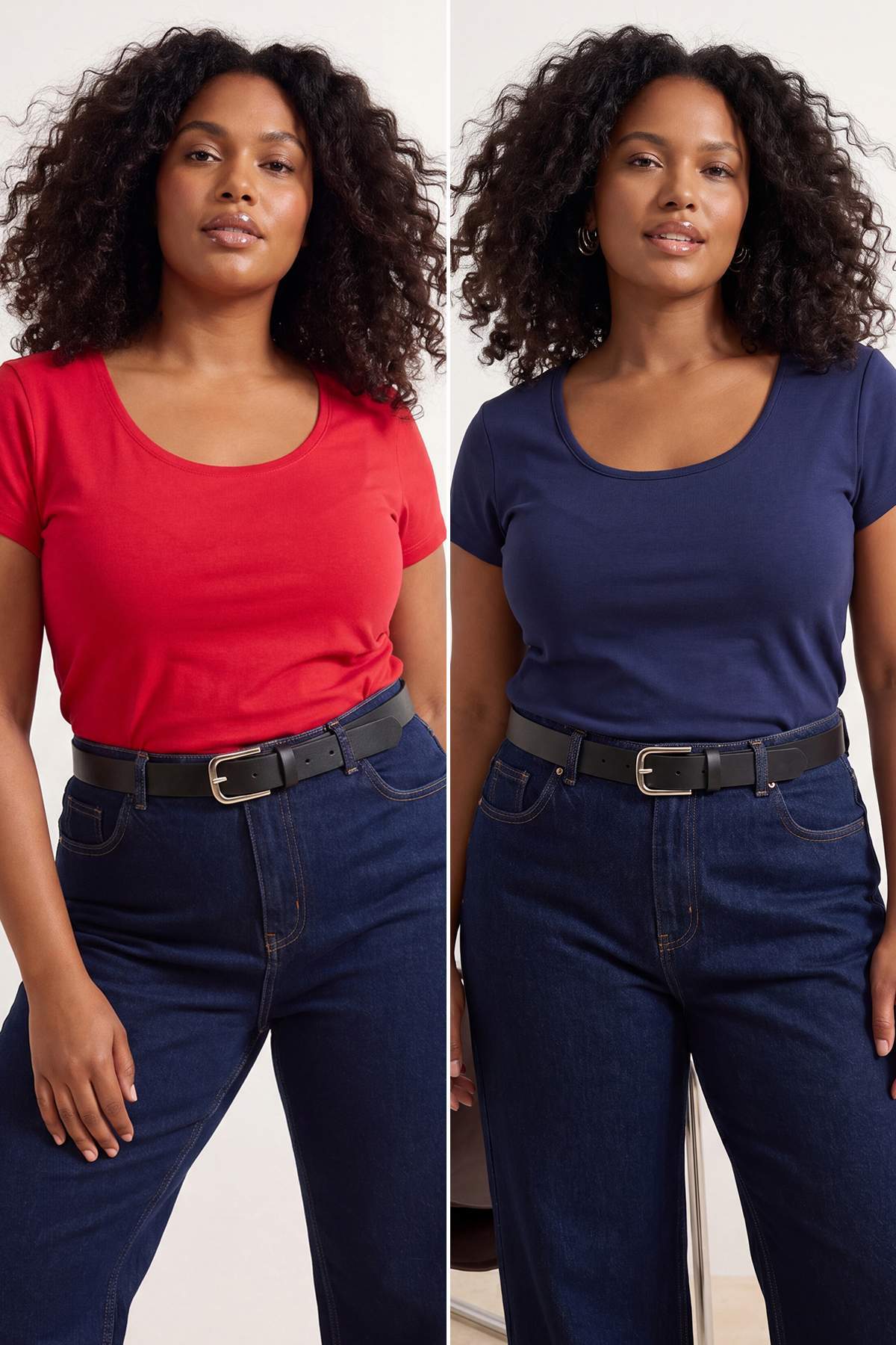 Trendyolmilla Curve Kırmızı- Lacivert 2'li Paket Soft Basic Örme Büyük Beden Bluz TBBSS26AF00106