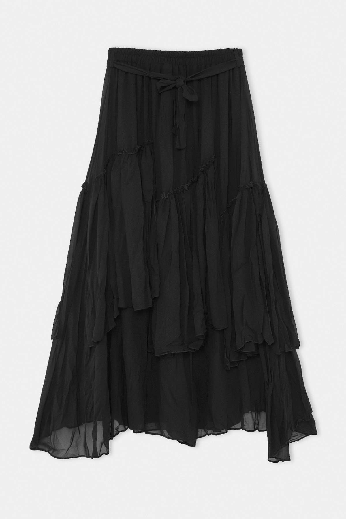 Drop by Trendyolmilla Siyah Katlı Beli Kuşaklı Uzun Şifon Astarlı Etek TDRSS26ET00074