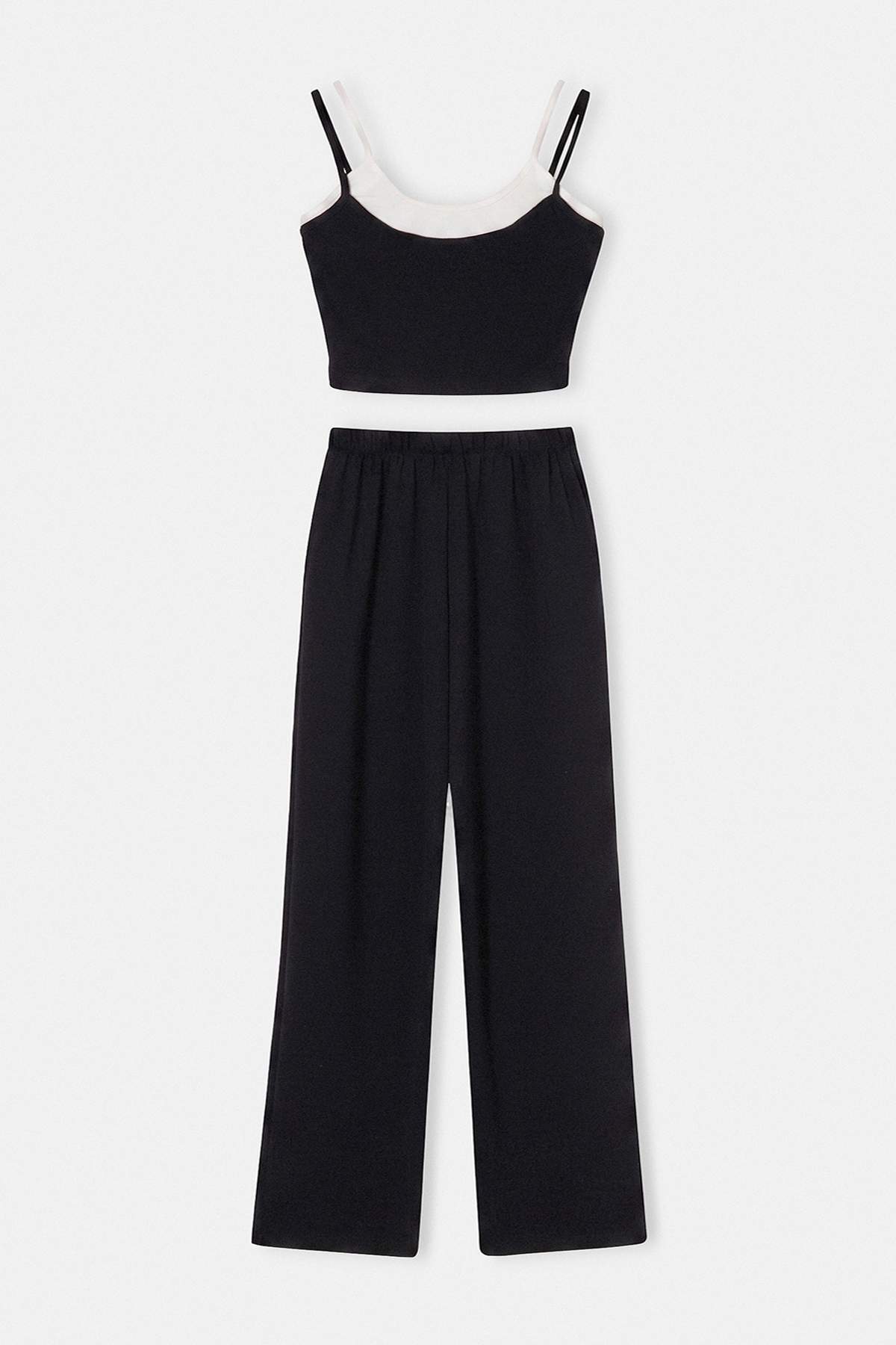 Drop by Trendyolmilla İkili Askılı Crop Body Beli Lastikli Rahat kalıp Pantolon Takım