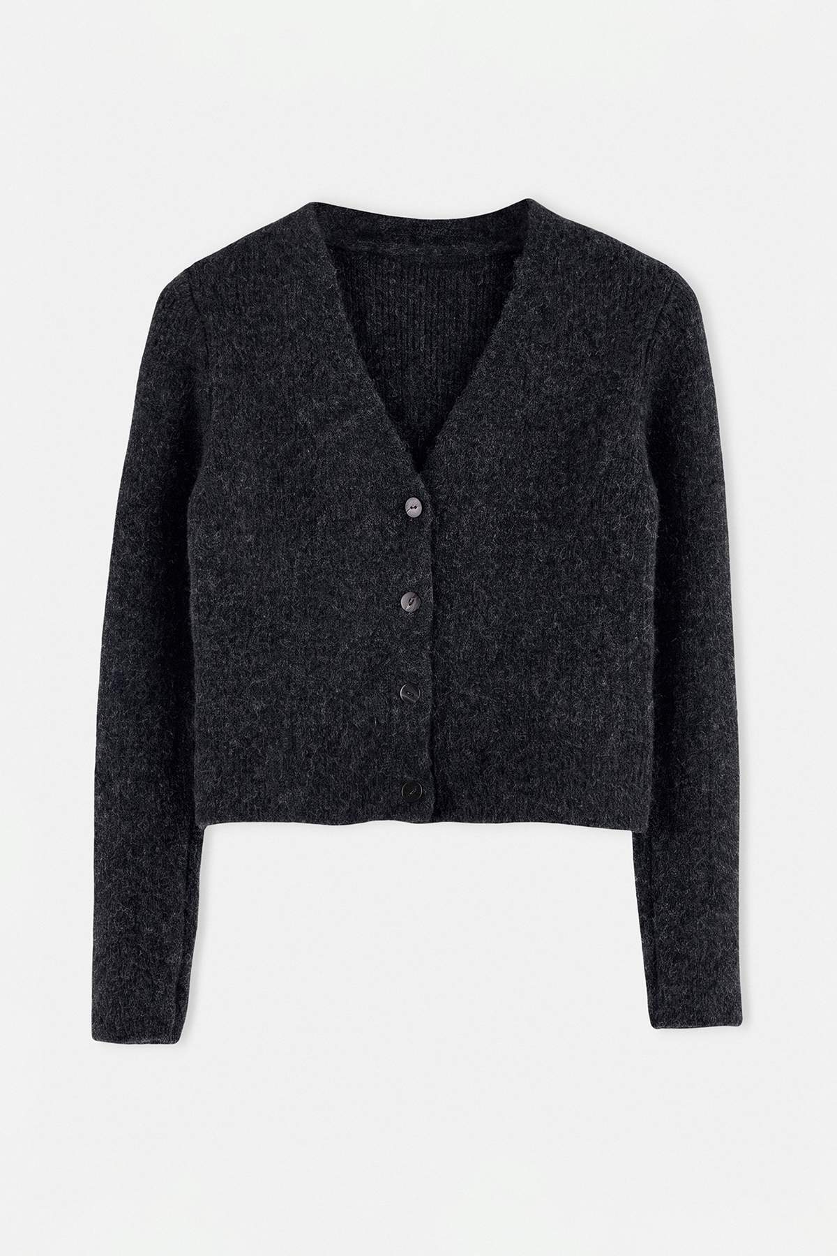 Trendyolmilla Antrasit Wardrobe Essentials Crop Düğme Detaylı Yumuşak Dokulu Yünlü Triko Hırka TWOAW26HI00013