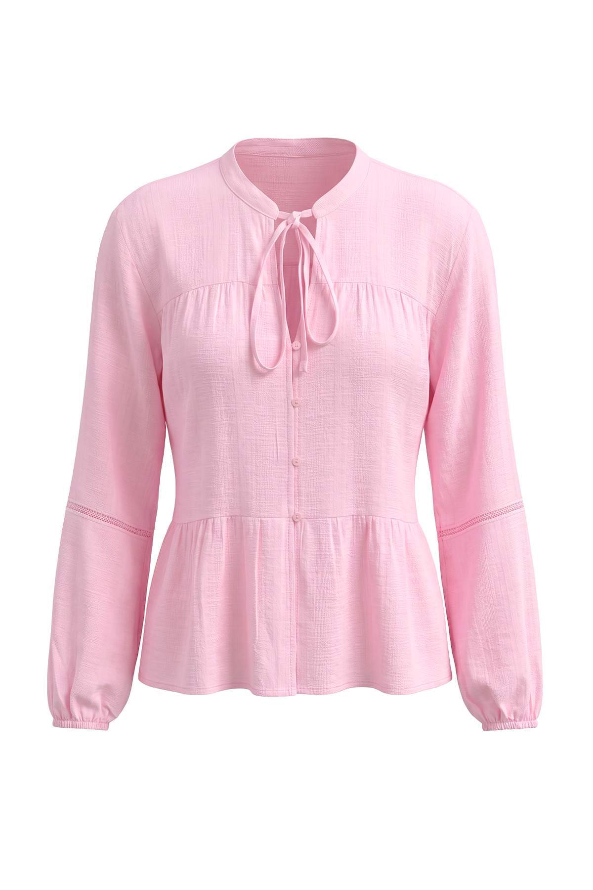 Trendyolmilla Curve Pembe Pamuklu Dokulu Kumaş Kolda Dantelli Regular Normal Kalıp Dokuma Gömlek TBBAW26AX00013