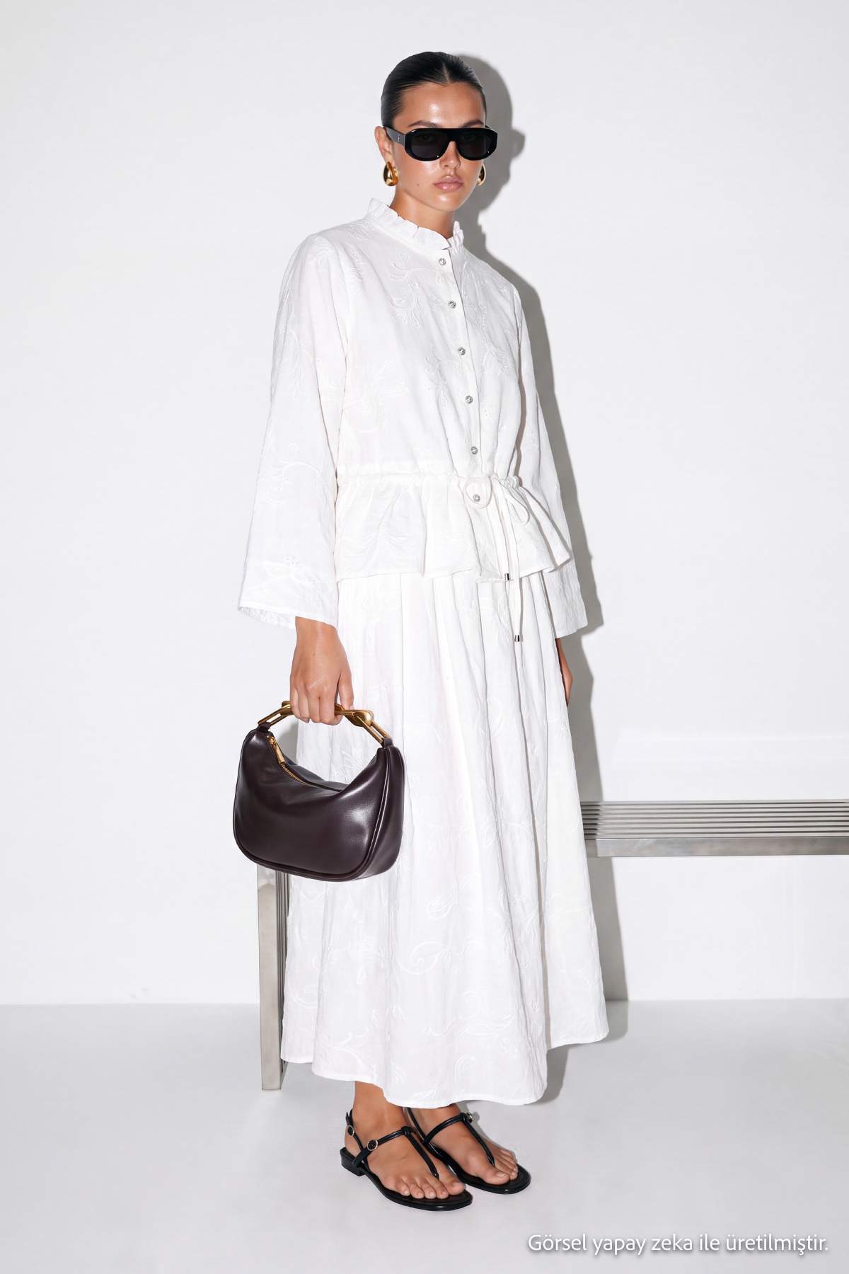 Drop by TrendyolMilla White Embroidered Waist-Tied Shirt Skirt Set Tdrss26Au00099