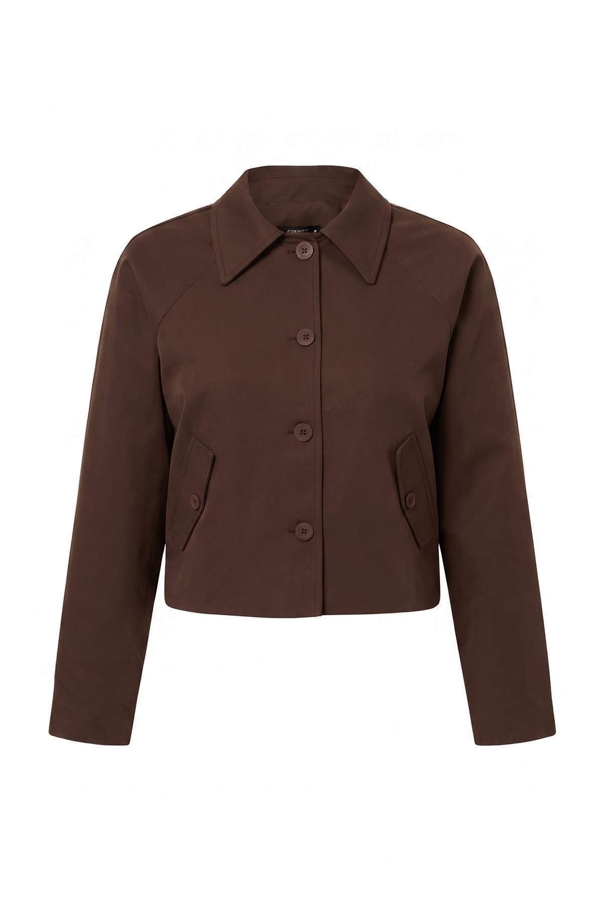 Trendyolmilla Koyu Kahverengi Kısa Gabardin Rahat Kalıp Ceket TWOAW27CE00048