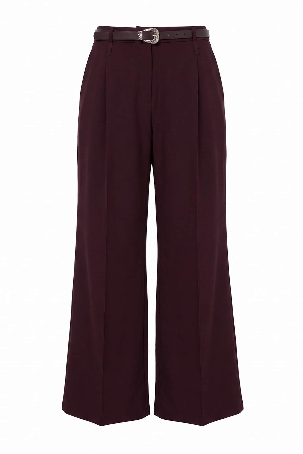 Trendyolmilla Mürdüm Wide Leg/Geniş Paça Kemerli Kumaş Pantolon TWOAW27PL00056