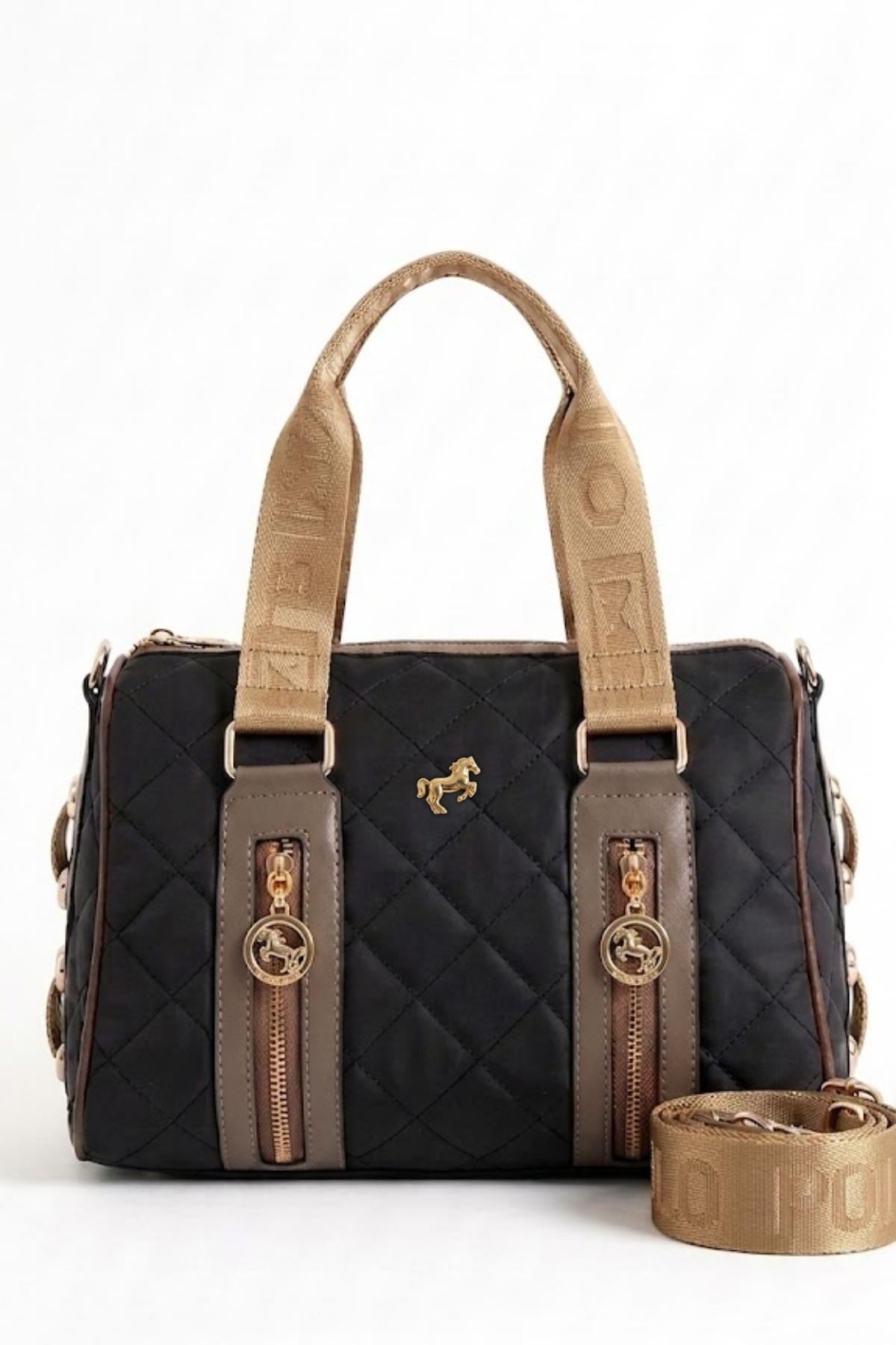 Miami Polo 1204 quilted women 'S handbag handbag shoulder bag BLACK-TAN