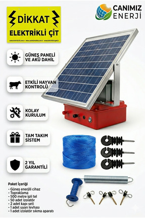 Elektrikliçit Çit Sistemleri Güneş Enerjili Elektrikli Çit Seti 2 Dönüm Kapas...