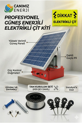 Elektrikliçit Çit Sistemleri Güneş Enerjili Elektrikli Çit Mega Paketi 8-10 D...