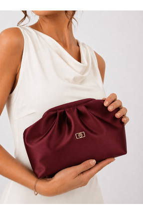 mossi Kadın Bordo Saten Suni Deri Askılı Clutch Günlük Ve Abiye Çanta