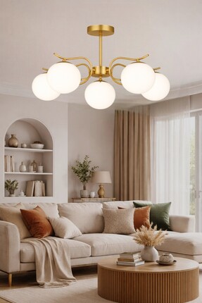 ESSLİGHT Alara 5’li eskitme Beyaz Camlı Modern Salon Mutfak Yatak Odası Avizesi