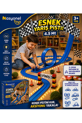 NASYONEL TOYS 4.5 Metre Esnek Yarış Pisti Mavi Flex Track Pist Parça Set