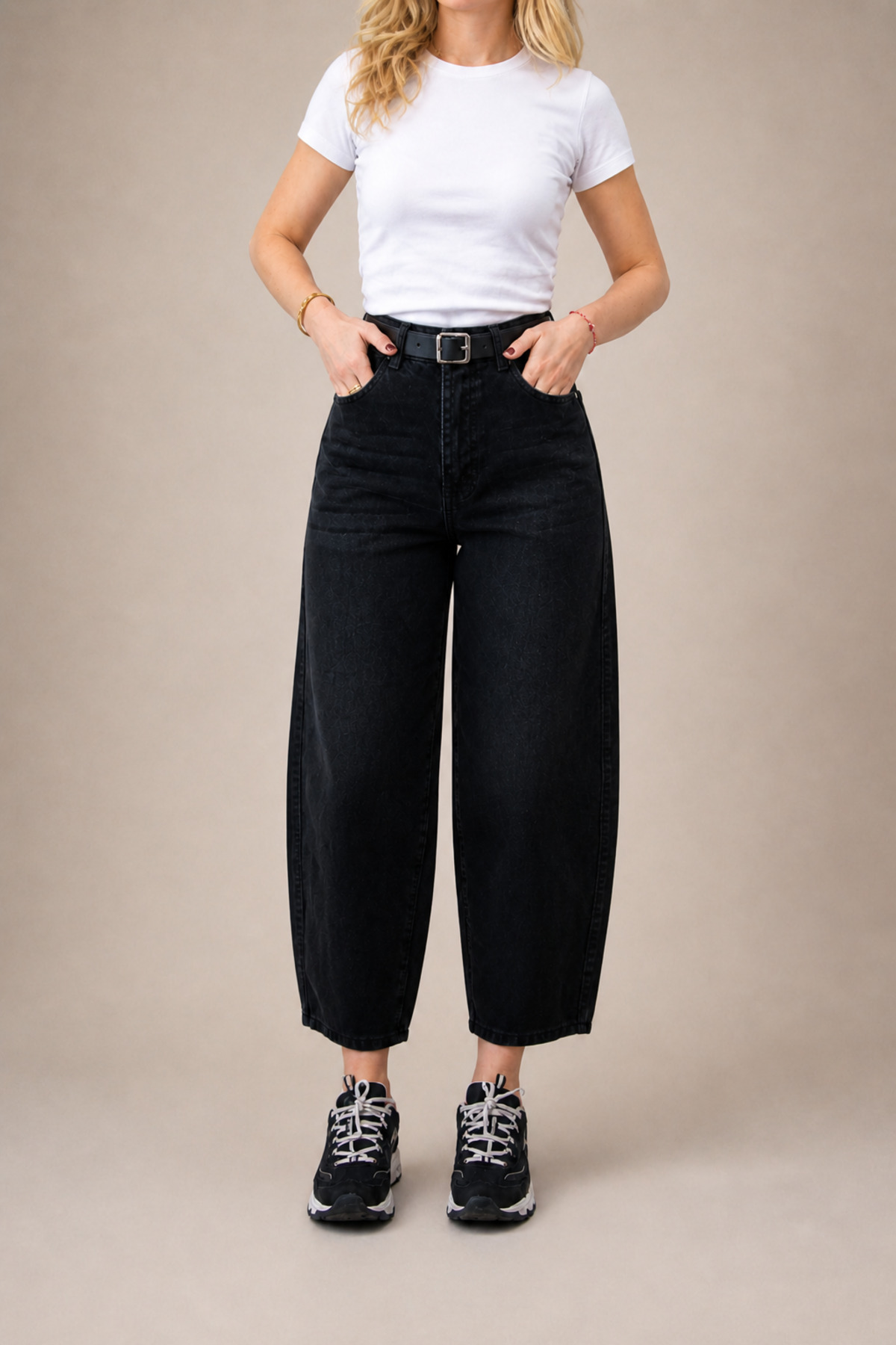 FlexiFit  Yüksek Bel Siyah Baggy Jean Kot Pantolon - Deri Kemer Hediyeli - Görsel 4