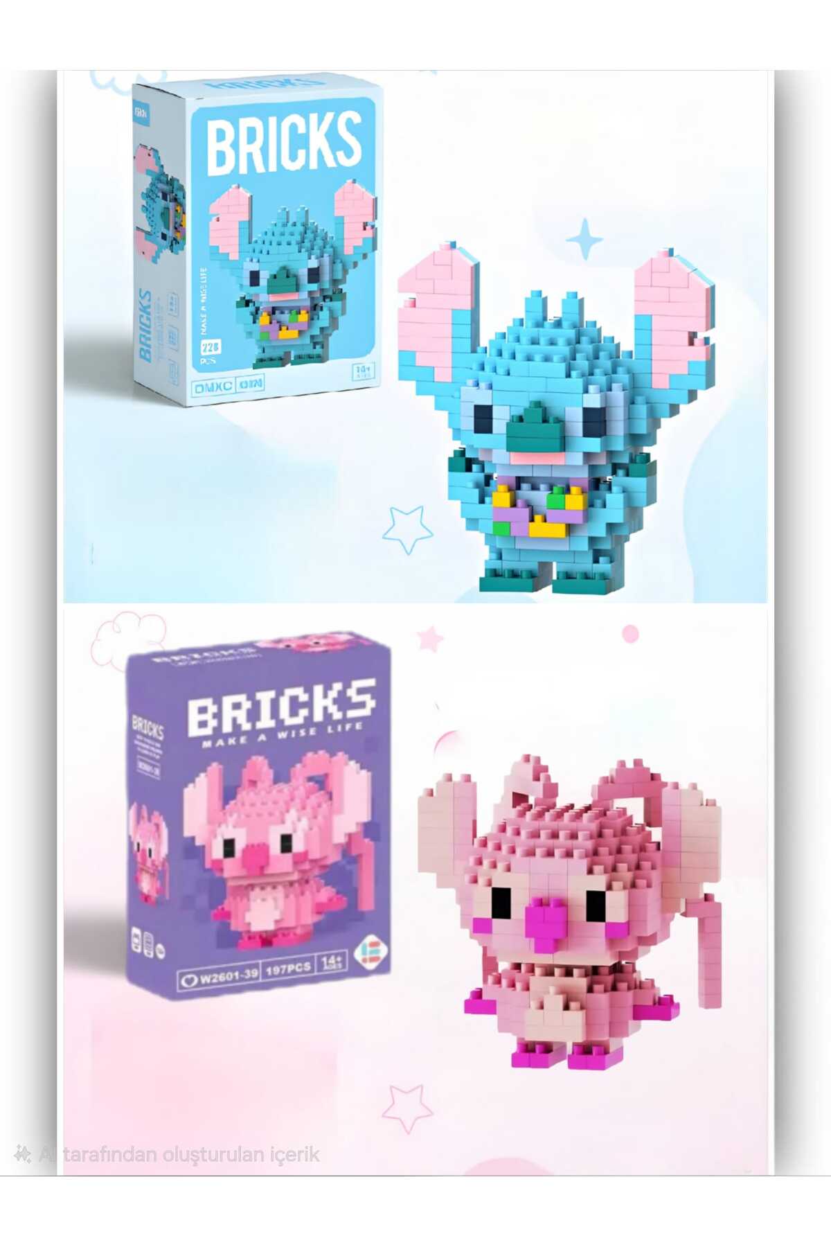 DEK BRICKS Hawaii Model Stitch & Angel Figür Seti Mini Yapı Blok