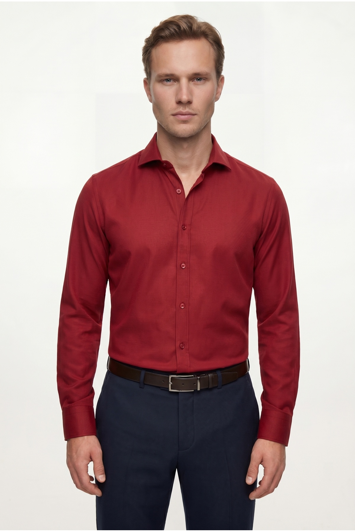 Ds Groom Slim Fit Claret Red Classic Tie Long Sleeve Easy Iron Shirt