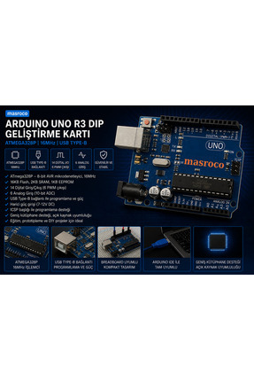 Arduino UNO R3 DIP ATmega328P (CH340G USB) + Hediye Setli