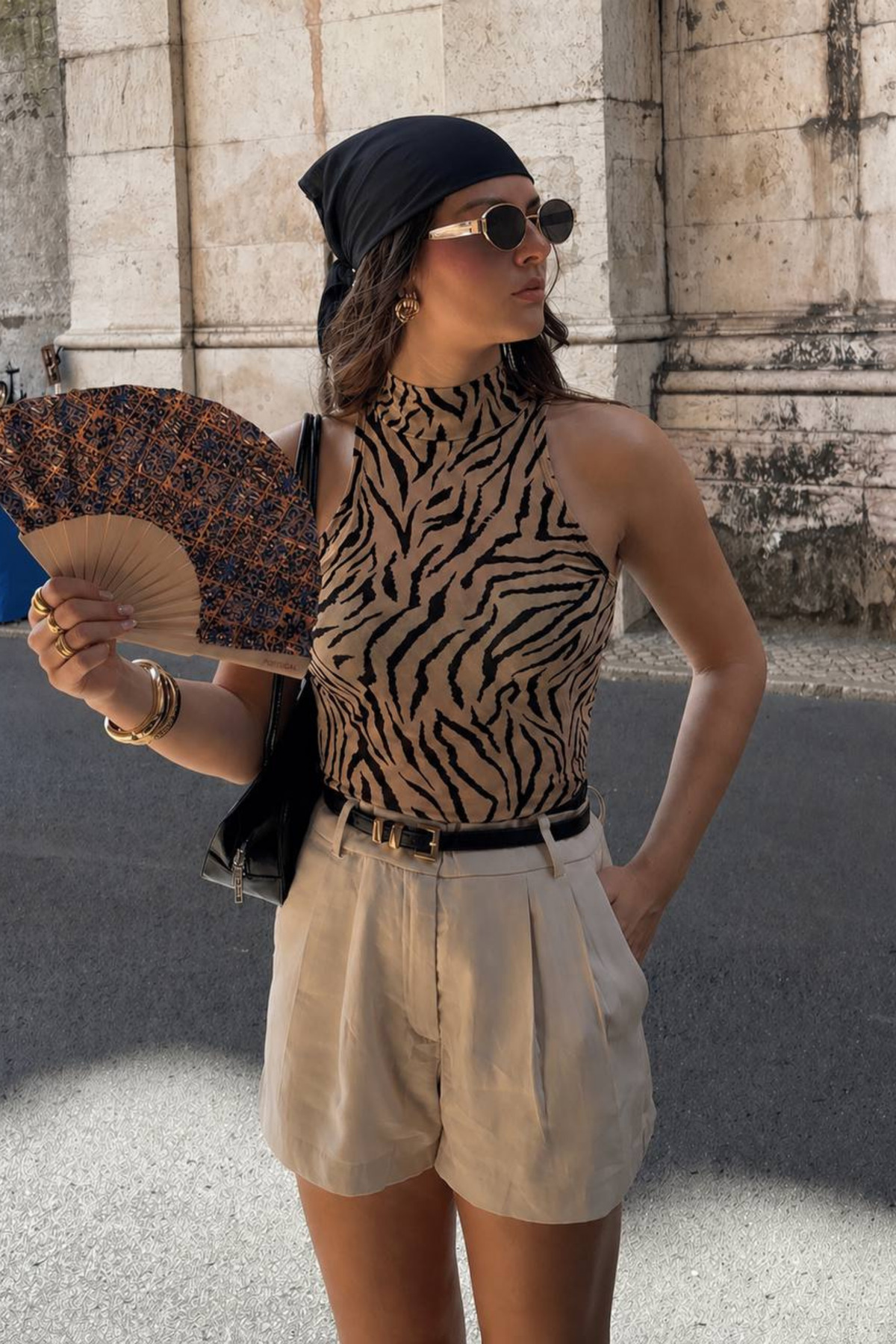 Brown-Zebra Pattern Sleeveless Blouse
