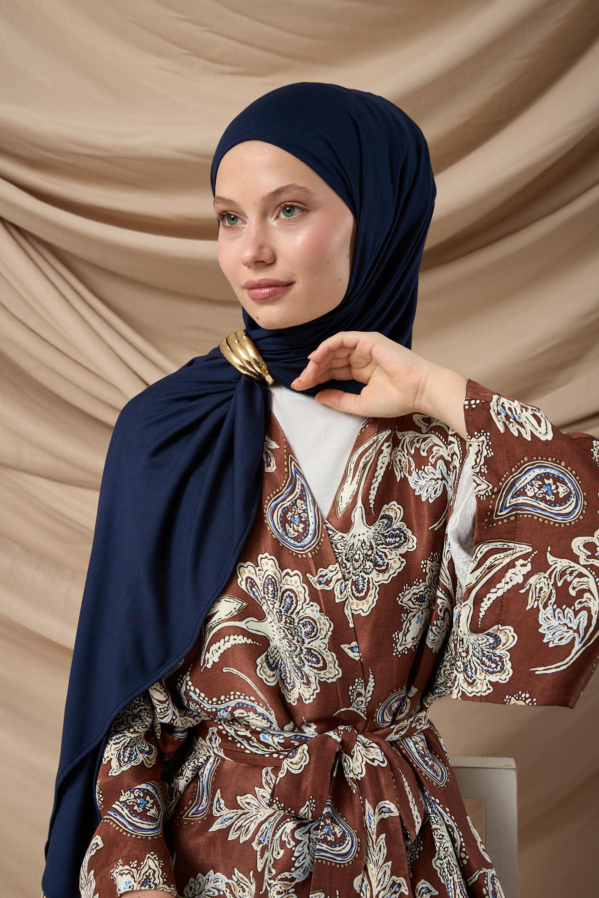 Premium Combed Cotton Shawl65002-03 Navy