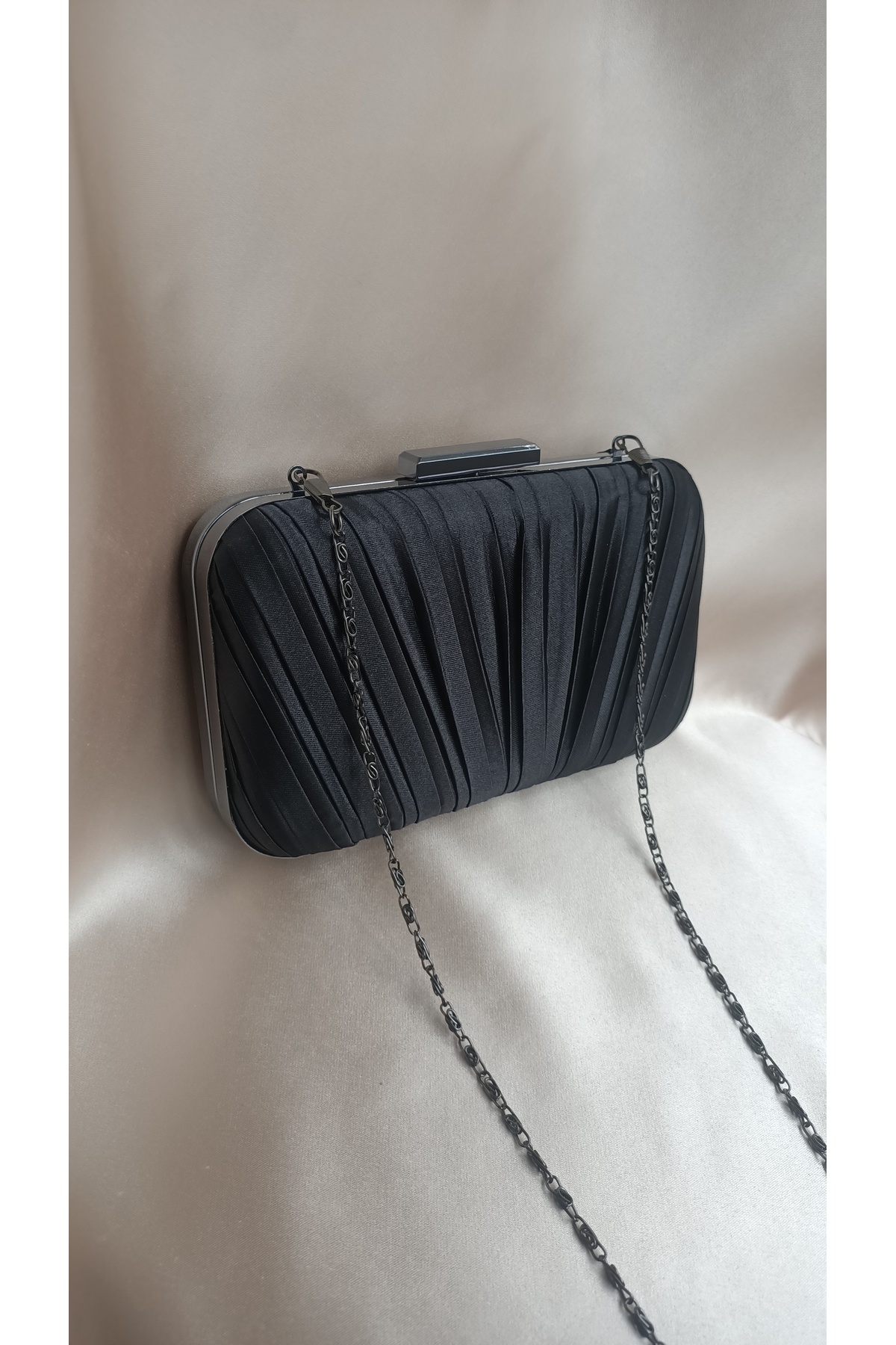 Gül karatekin gk Kadın Siyah Özel Tasarım Pilise Model Zincirli Abiye Çanta Düğün Davet Nişan Clutch Portföy Çanta görsel 2