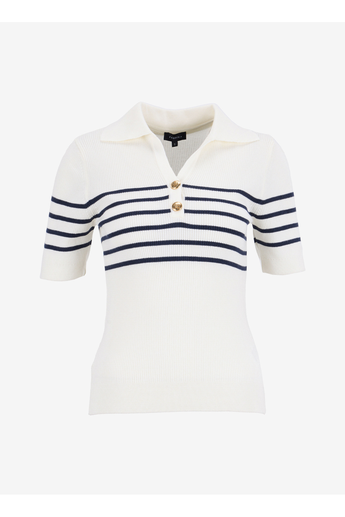 Fabrika Ekru - Lacivert Kadın Çizgili Slim Fit Triko Kazak F6SL-KZK0500 görsel 6
