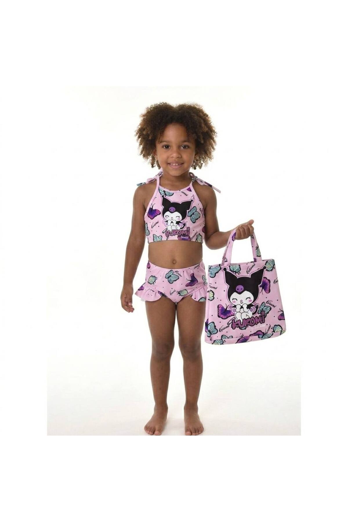 Girls' Kuromi Printed Bag Bikini Set - Set of 3