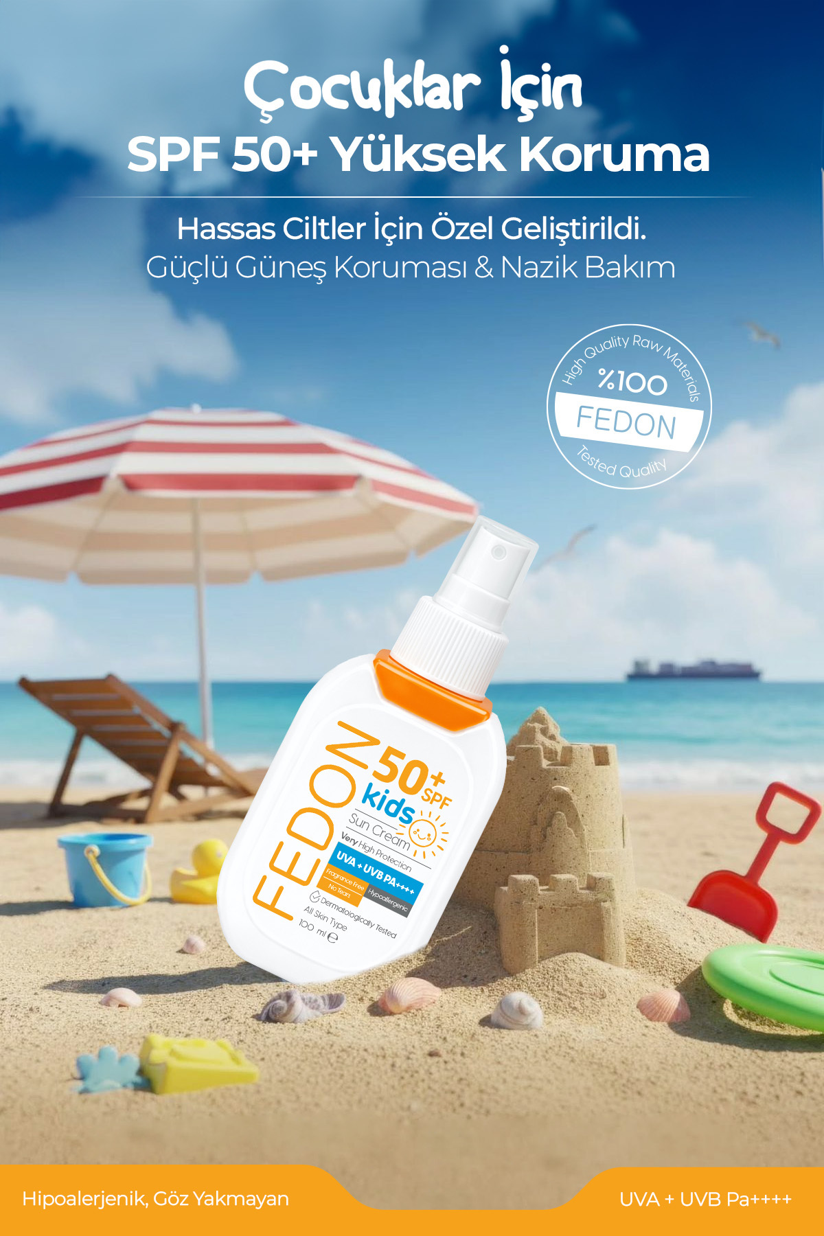 Kids SPF 50 Çocuk Bebek Güneş Kremi 100 ml Suya Dayanıklı Hipoalerjenik Parfümsüz Göz Yakmayan — 100ml-kids — تصویر 3 از 7