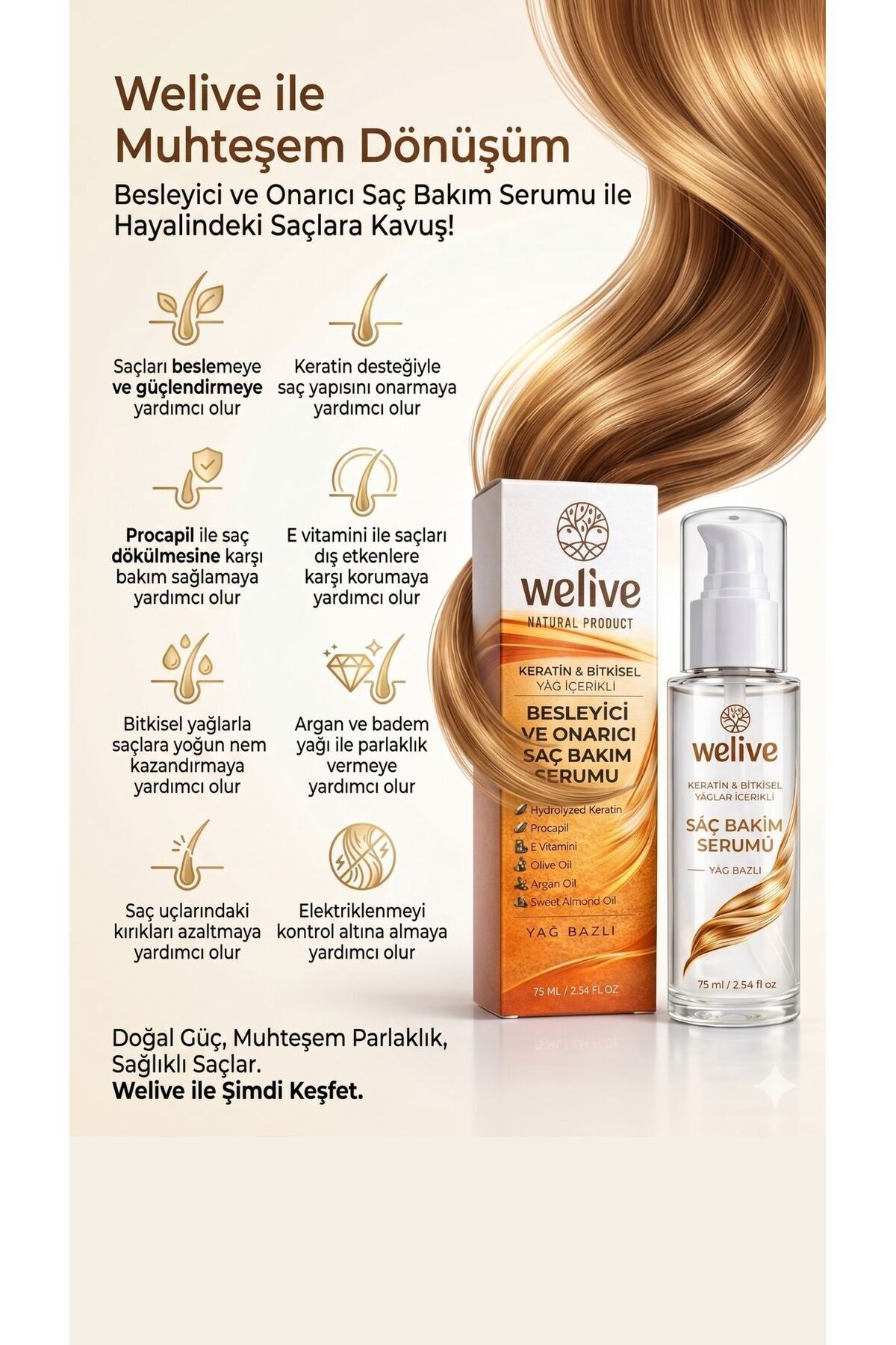 Keratin Biotin Saç Serumu 75 ML Yıpranmış Saçlar İçin Yağ Bazlı Bakım — 1061 — تصویر 4 از 4