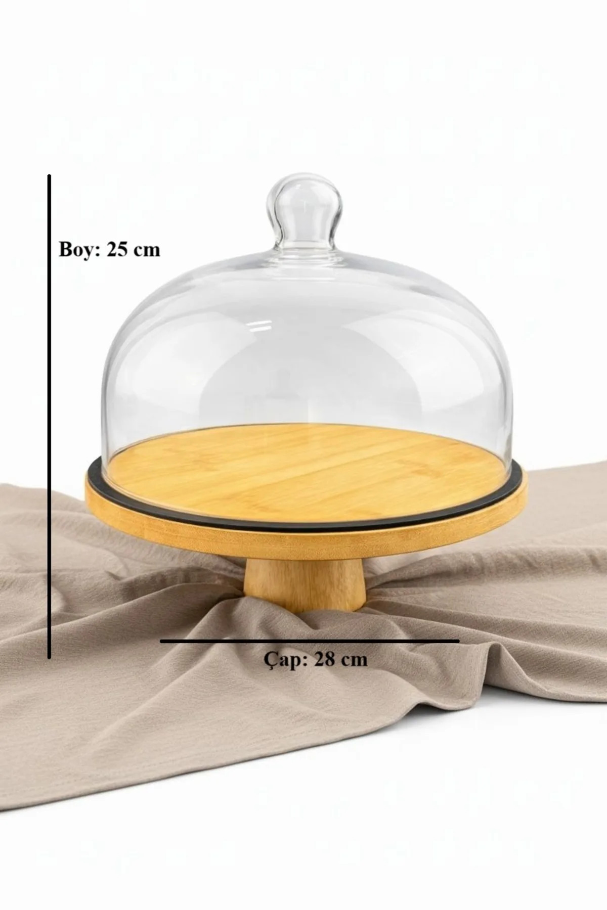 Egehome Cam Kapaklı Ayaklı Bambu Sunumluk | 28 cm Dekoratif Servis