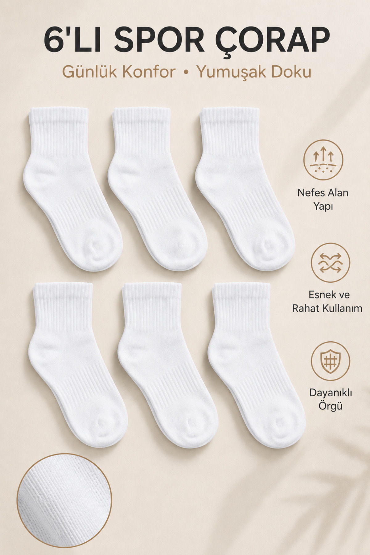 6 Pair Nose Seamless Straight Tennis Kids Sockets