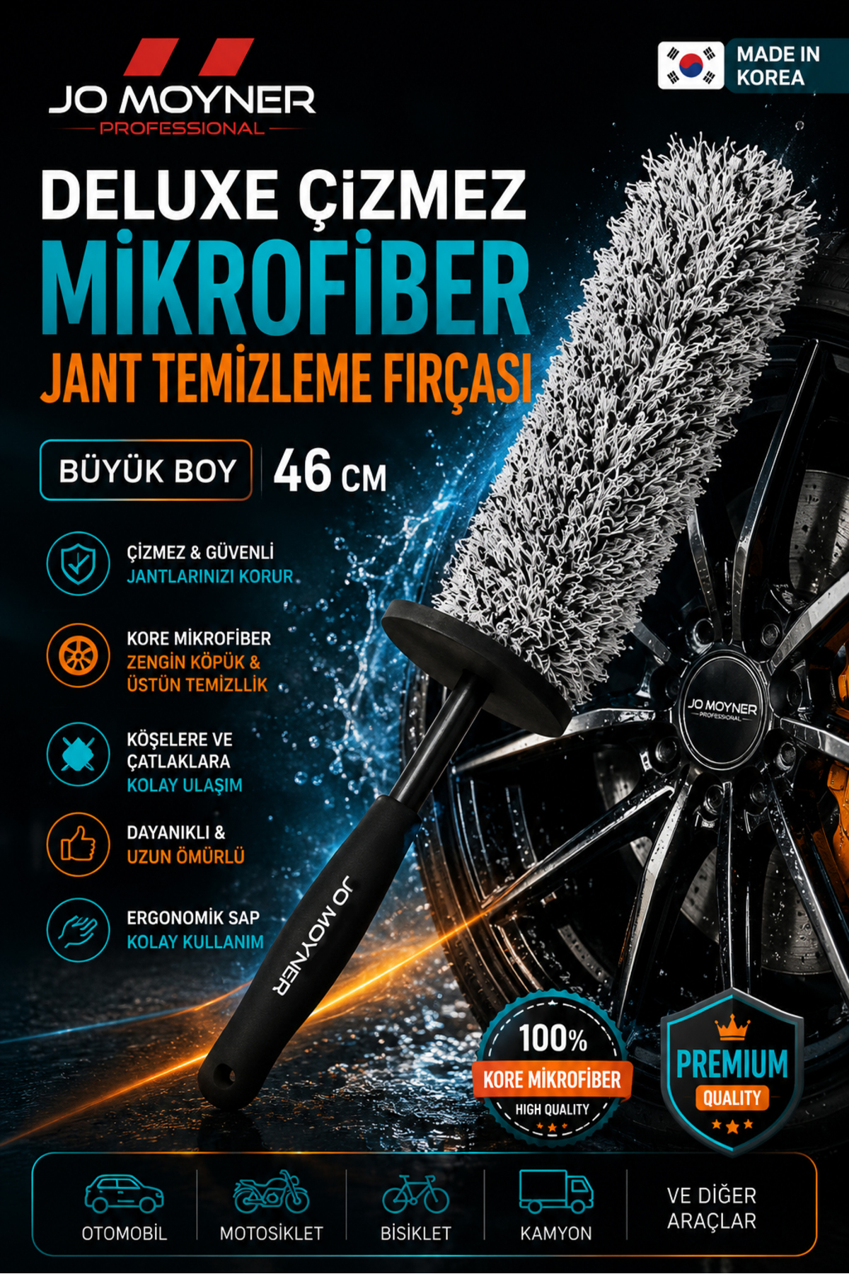Jo Moyner Deluxe Çizmez Mikrofiber Hızlı Jant Temizleme Fırçası