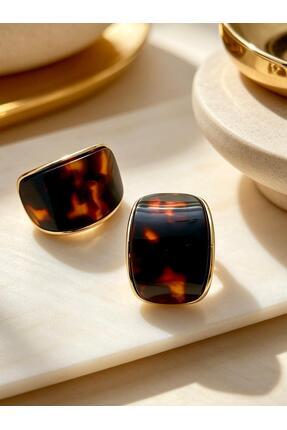 ayoljewelry Kavisli Formlu Kahve & Gold Çelik Küpe
