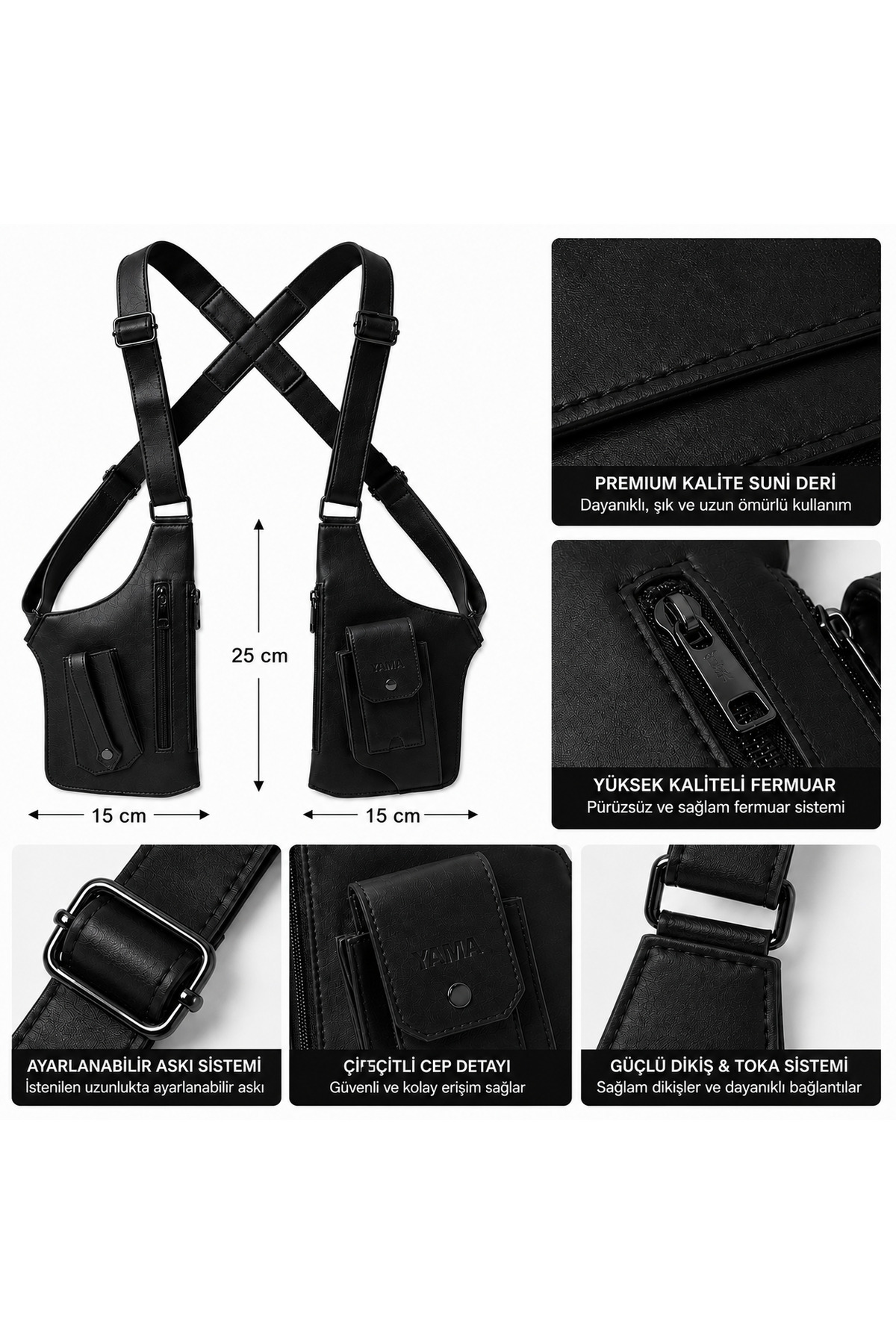 YAMA WEAR Çapraz Askılı Premium Çanta - Siyah görsel 4