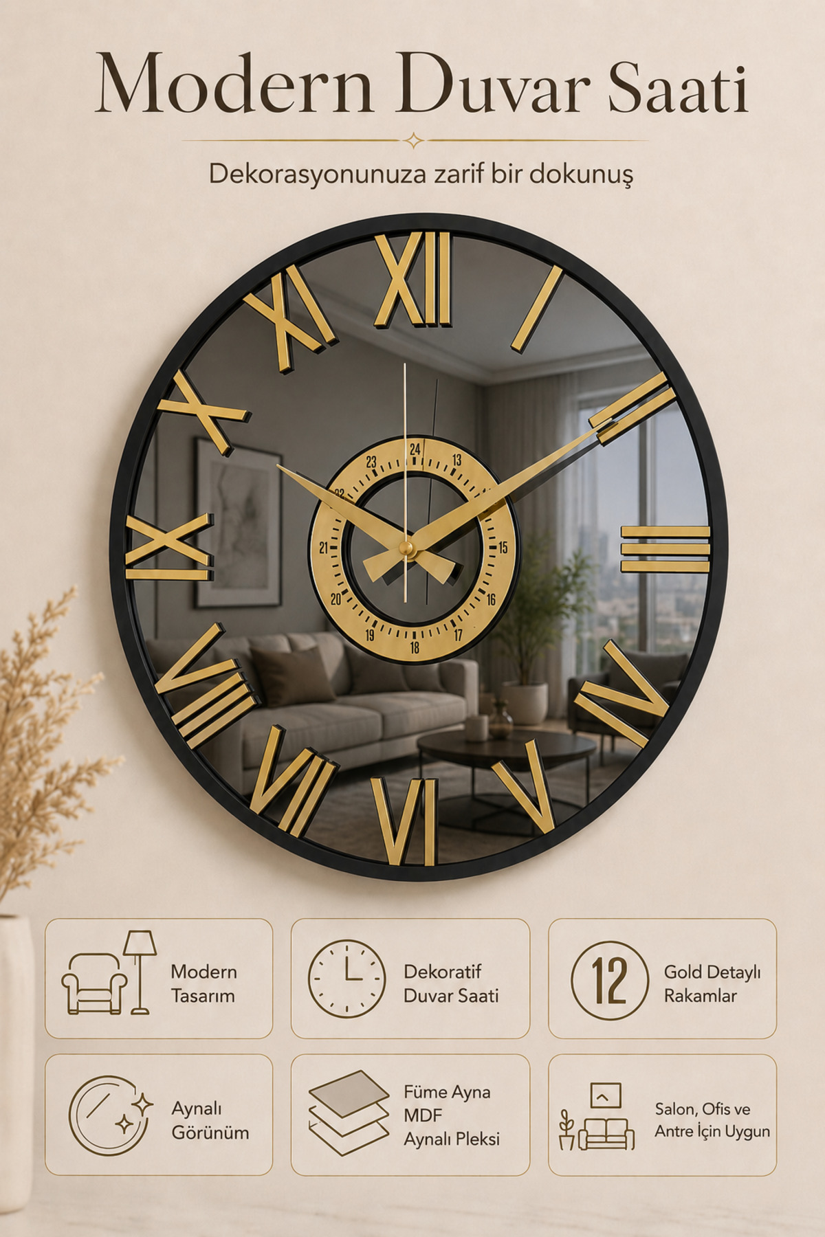 Mirrored Wall Clock ( Real Mirror) 40 cm Modern Design