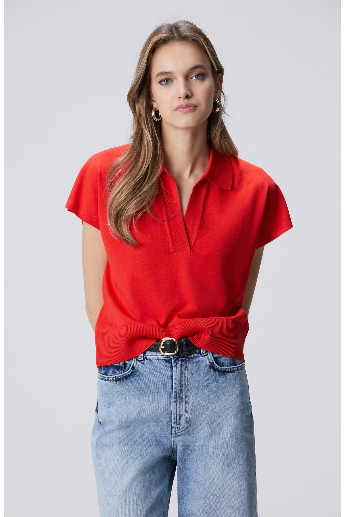 Red Polo Neck Basic Sweater