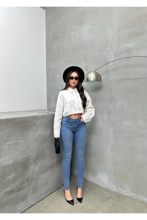 LACARINO -7789-Yüksek Bel Dar Paça Light Blue Jean Pantolon / INDI&PAM DENIM