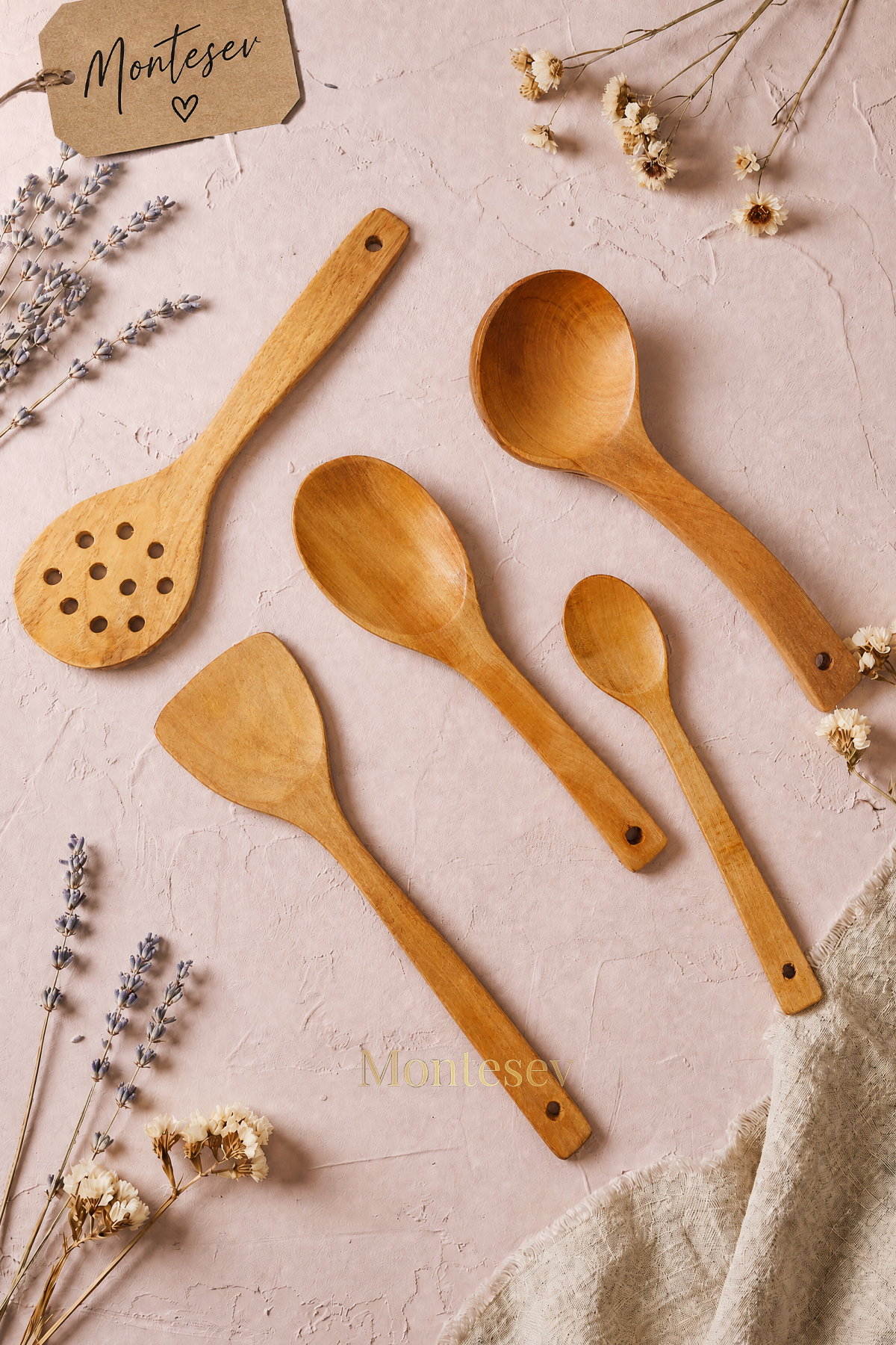 Wooden Wooden Kitchen Spoon Set 5 Pieces Beech , Boxwood and Bamboo Tree St-003