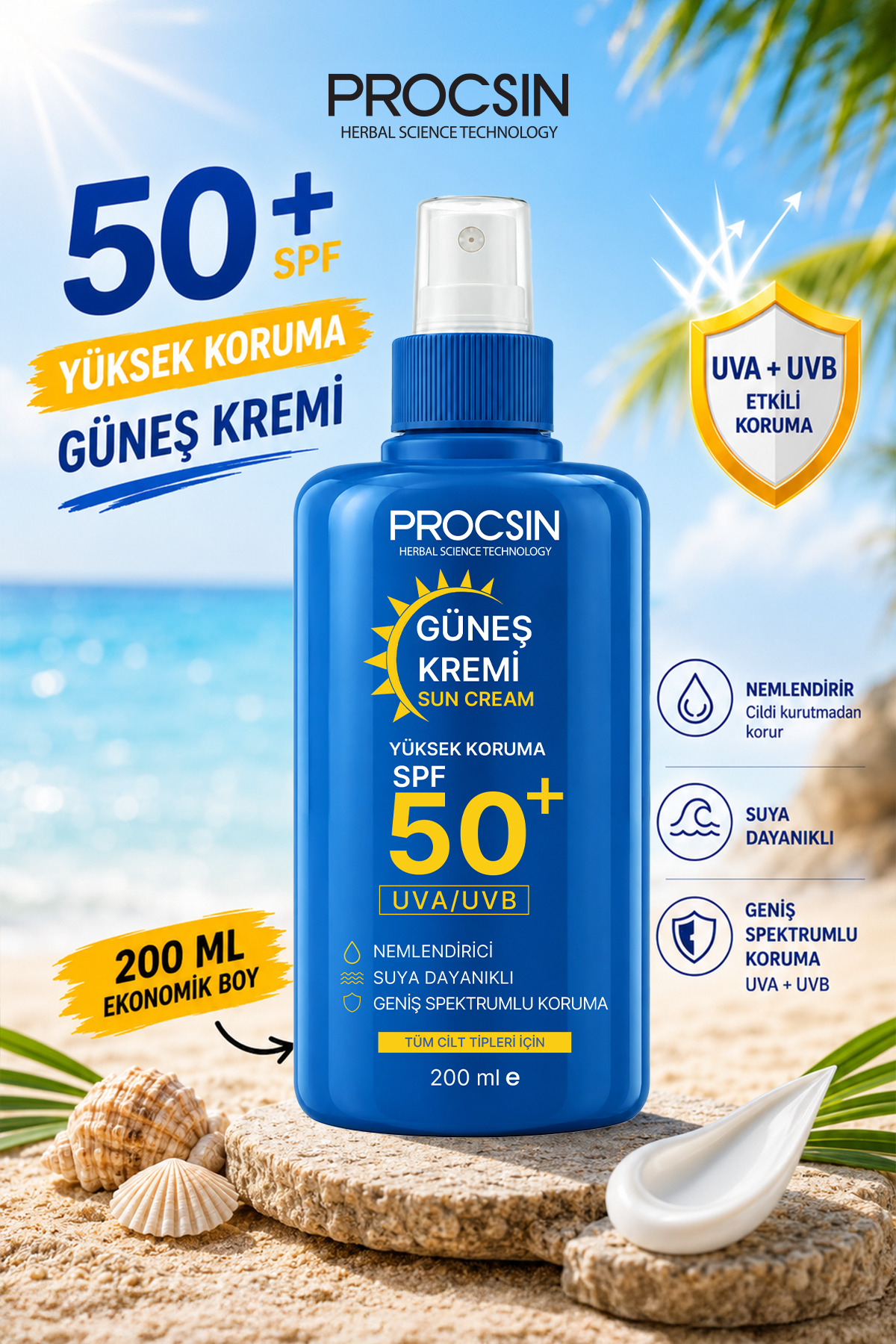 PROCSIN 50+ SPF Yüksek Koruma Güneş Kremi 200 ML - Fiyatı, Yorumları