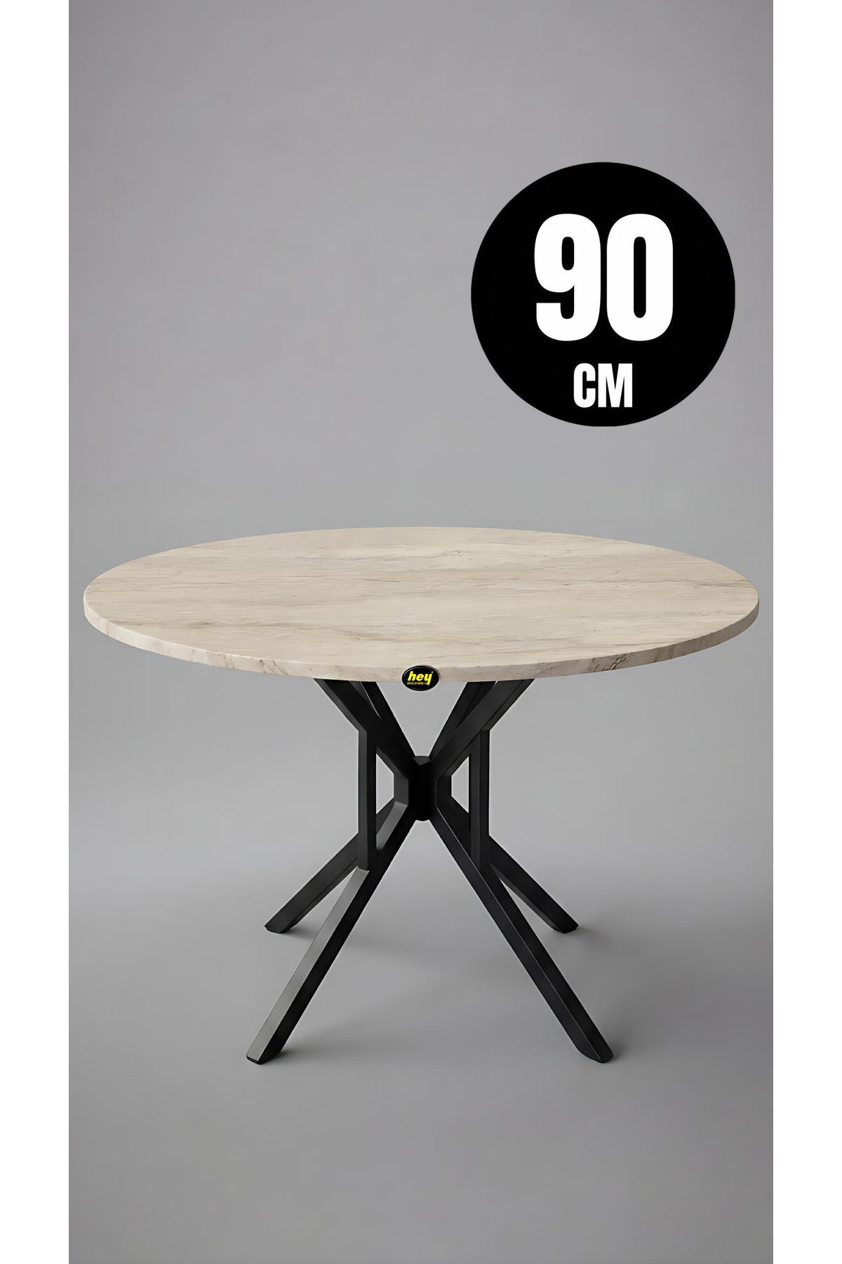 90 Cm Selin Round Travertine Kitchen Table Dining Table Balcony Table Metal Black Leg
