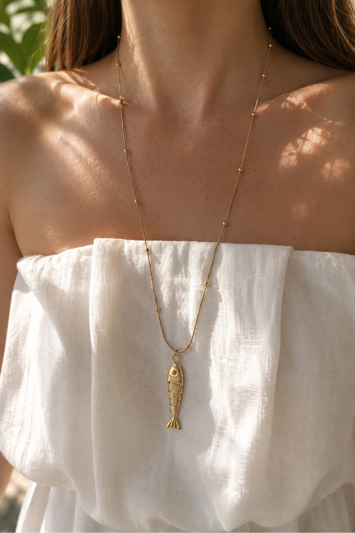 Steel Ball Chain Swinging Fish Necklace