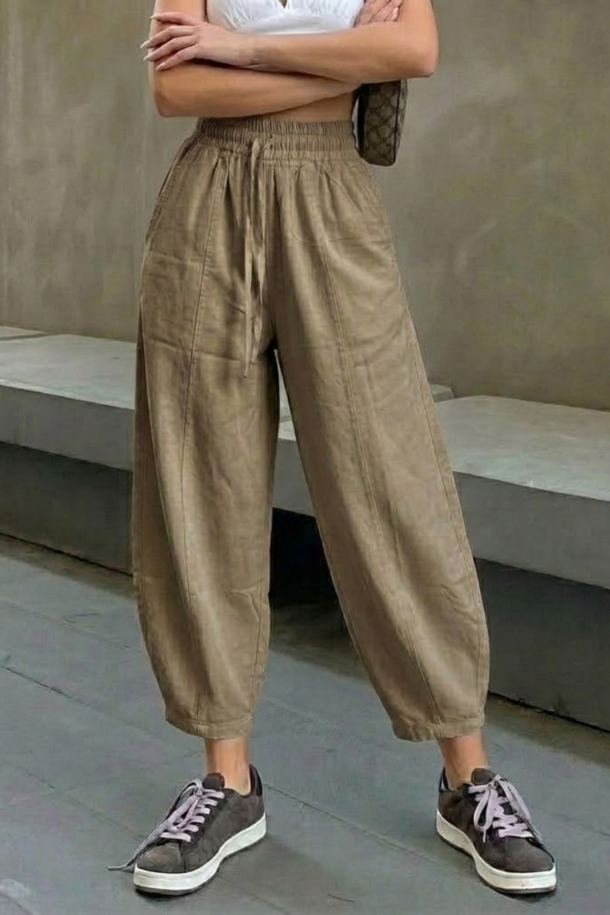 COMBİNE MİCHAİL Kadın Beli Lastikli Vizon Şalvar Pantolon