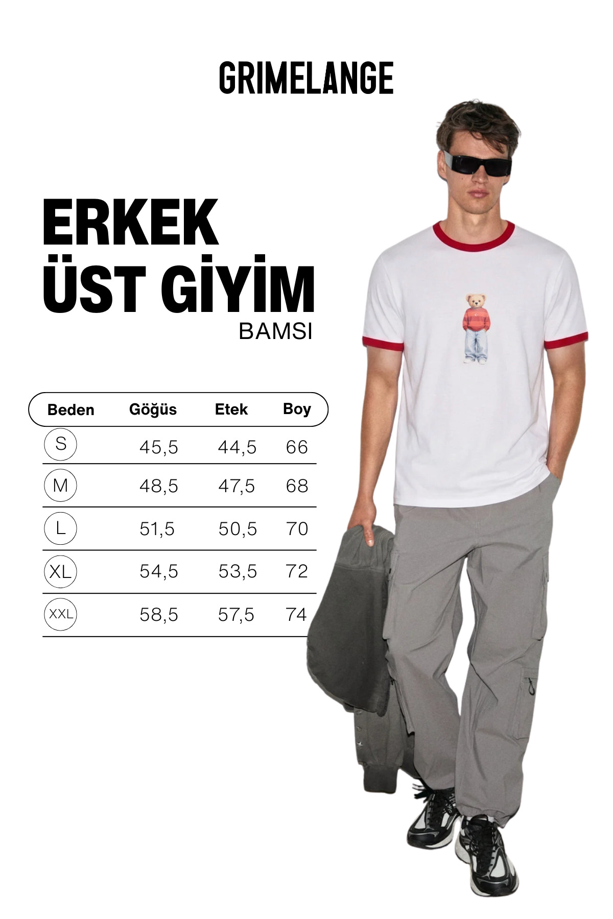 GRIMELANGE BAMSI Erkek %100 Organik Pamuklu Kontrast Yakalı Dünya Kupasına Özel Baskılı Beyaz T-Shirt görsel 5