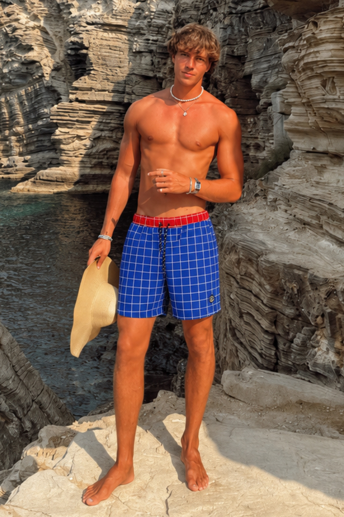 Madmext Plaid Navy Blue Men's Swim Shorts 4258