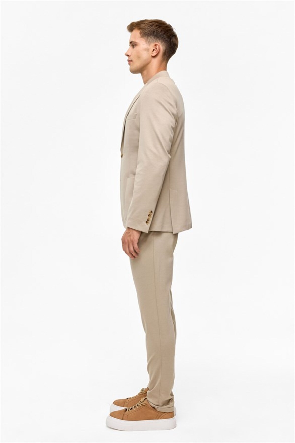 Bej Slim Mono Yaka Düz Torba Cep 6 Drop Takım Elbise — بژ TK1006900379 — تصویر 8 از 8