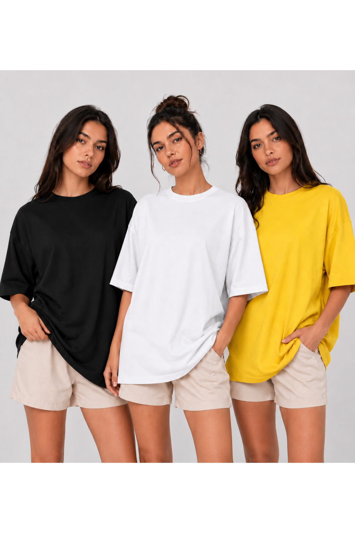 3-Piece Set Oversize 100% Organic Cotton Round Neck Wide Cut T-Shirt