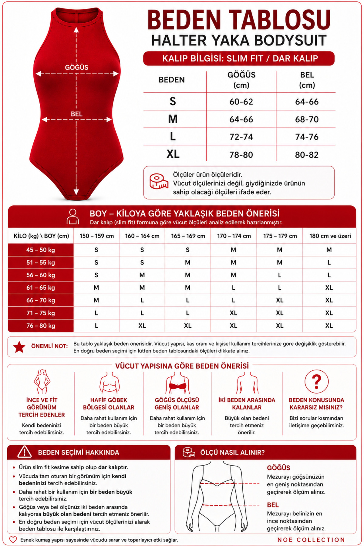 Kadın Kırmızı Halter Yaka Slim Fit Likralı Bodysuit Günlük Şık Çıtçıtlı Body 6