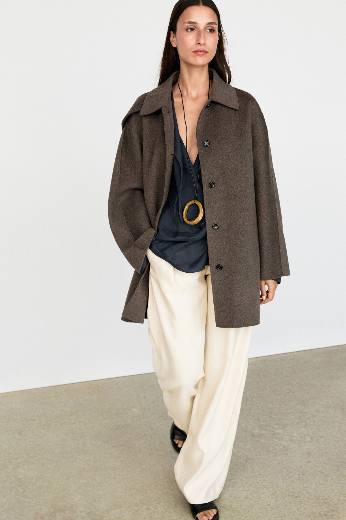 Massimo Dutti Melanj yün karışımlı kaban görsel 4