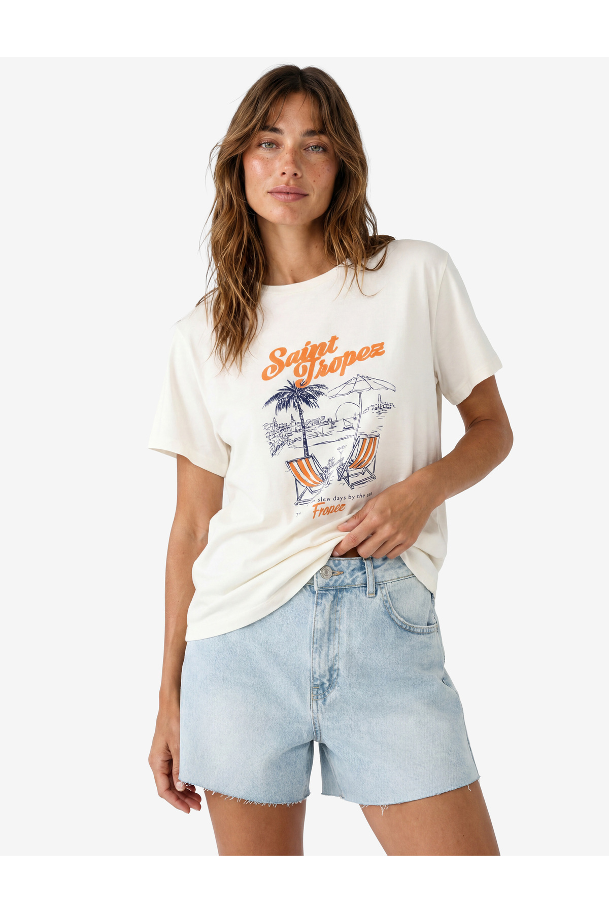 Koton X Şahika Ercümen - Cotton Crew Neck Short Sleeve Saint Tropez Printed T-Shirt