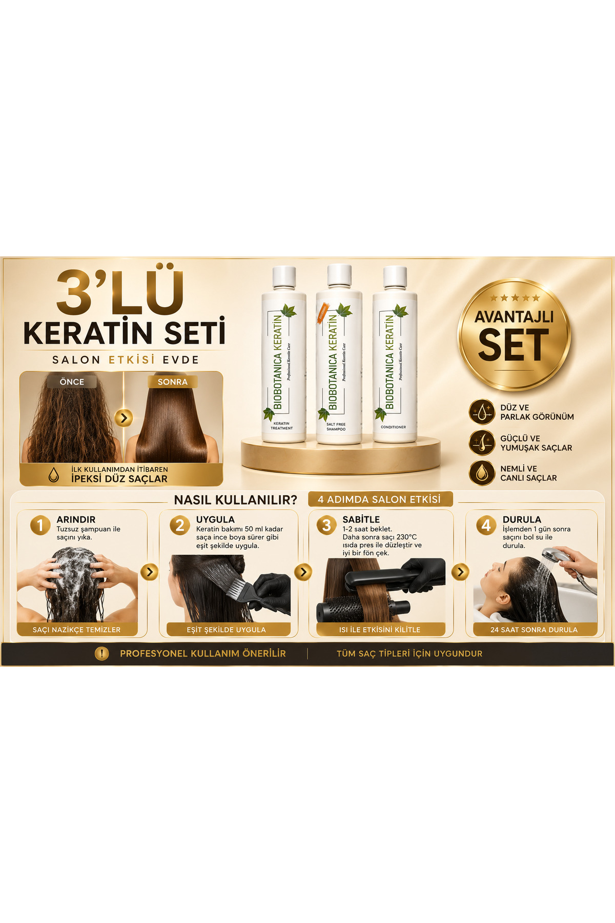 Brezilya Fönü Keratin Bakımı Saç Düzleştirme Seti — BBTNCST002 — تصویر 3 از 6