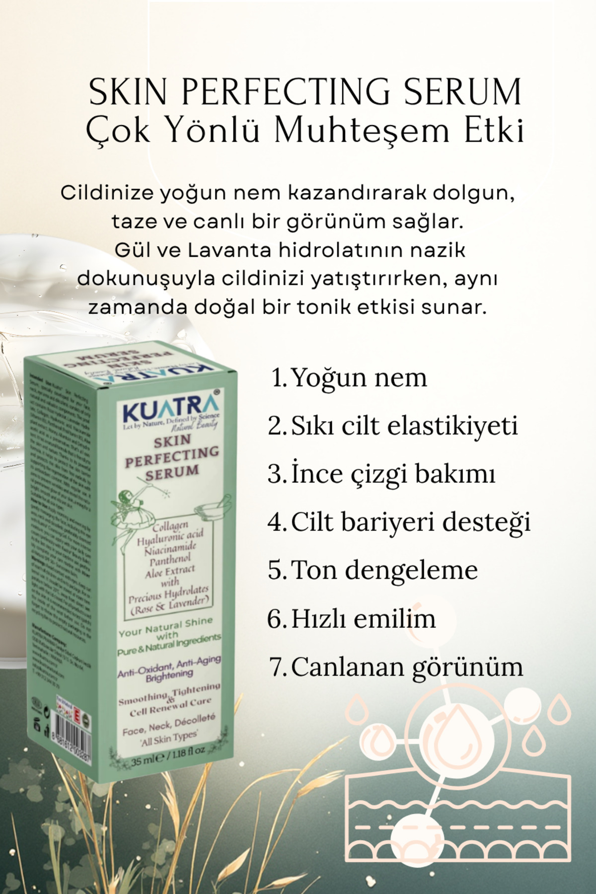Skin Perfecting Serum (COLLAGEN - HYALURONİC ACİD- NİACİNAMİDE-PANTHENOL-ALOE-ROSE- LAVENDER) — TYC00319562794 — تصویر 5 از 9